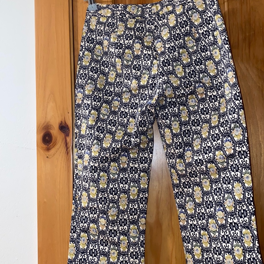 HPπ Michael Kors Bergdorf Goodman vintage pants black Zip yellow green print 0 - Picture 2 of 9